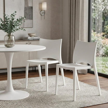 Set of Two White Heavy Duty Plastic Outdoor Stacking Dining Chairs