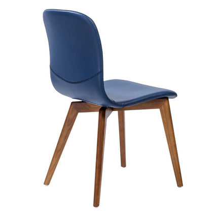 Set of Two Blue and Brown Upholstered Leather Dining Side Chairs