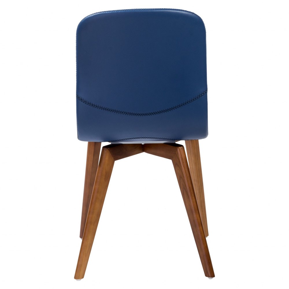 Set of Two Blue and Brown Upholstered Leather Dining Side Chairs