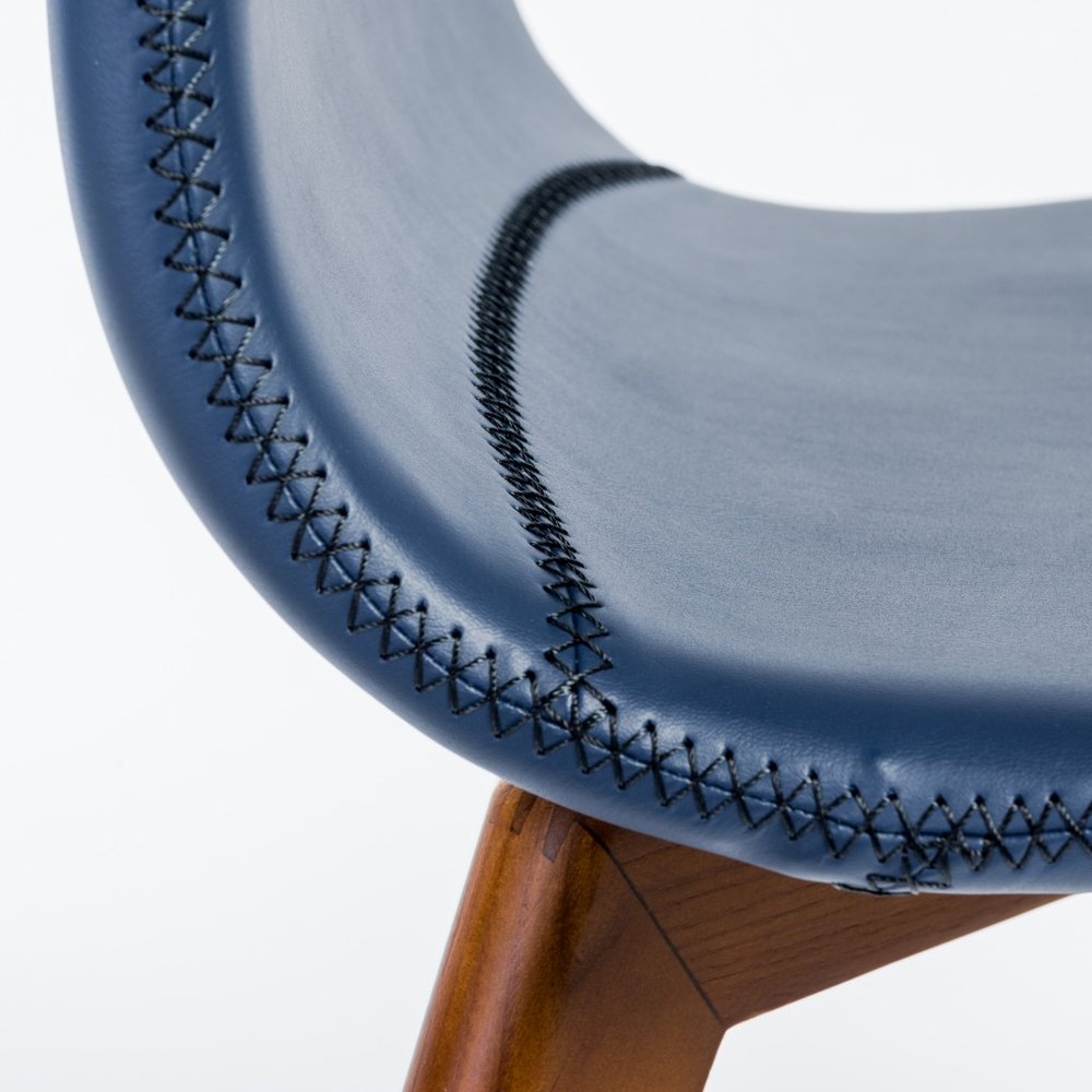 Set of Two Blue and Brown Upholstered Leather Dining Side Chairs