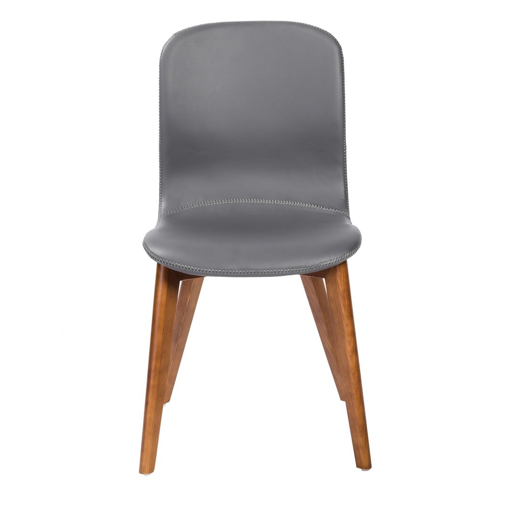 Set of Two Gray and Brown Upholstered Faux Leather Dining Side Chairs
