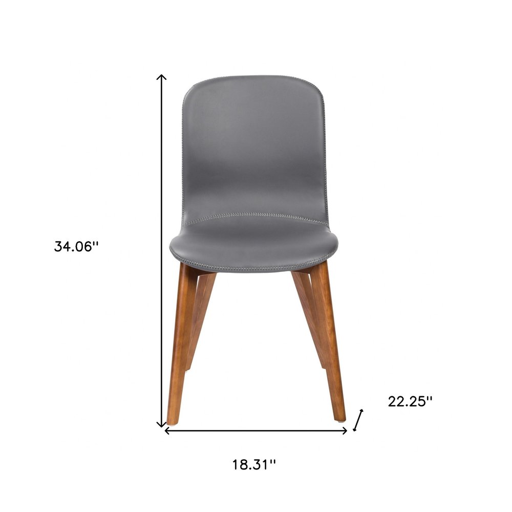 Set of Two Gray and Brown Upholstered Faux Leather Dining Side Chairs