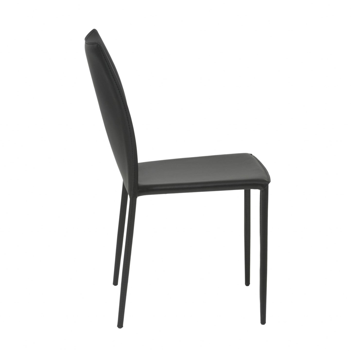 Set of Two Premium All Black Leather Match Stacking Dining Chairs