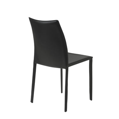 Set of Two Premium All Black Leather Match Stacking Dining Chairs