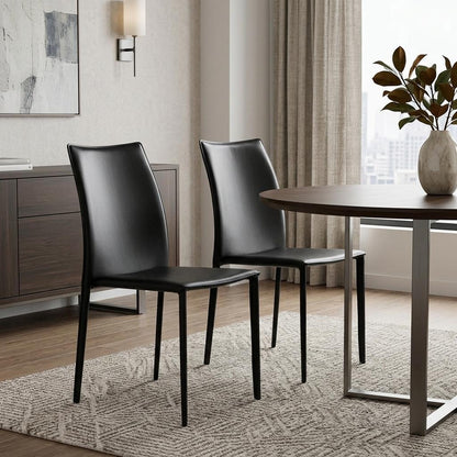 Set of Two Black Upholstered Faux Leather Dining Side Chairs