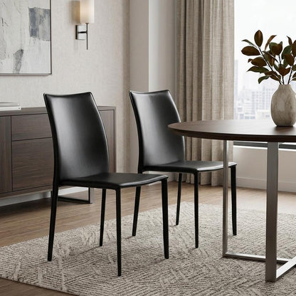 Set of Two Black Upholstered Faux Leather Dining Side Chairs