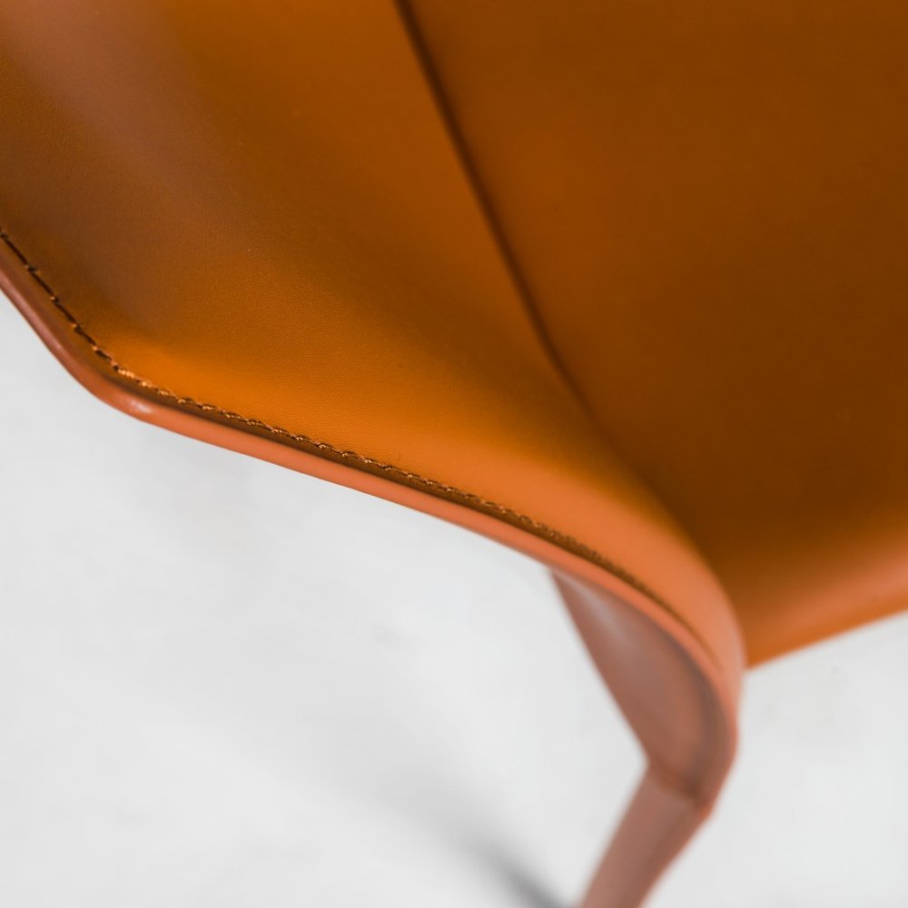 Set of Two Terra Cotta Upholstered Leather Dining Side Chairs