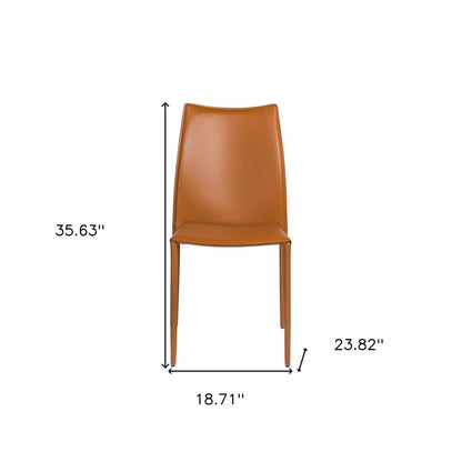 Set of Two Terra Cotta Upholstered Leather Dining Side Chairs