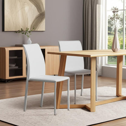 Set of Two White Upholstered Leather Dining Side Chairs