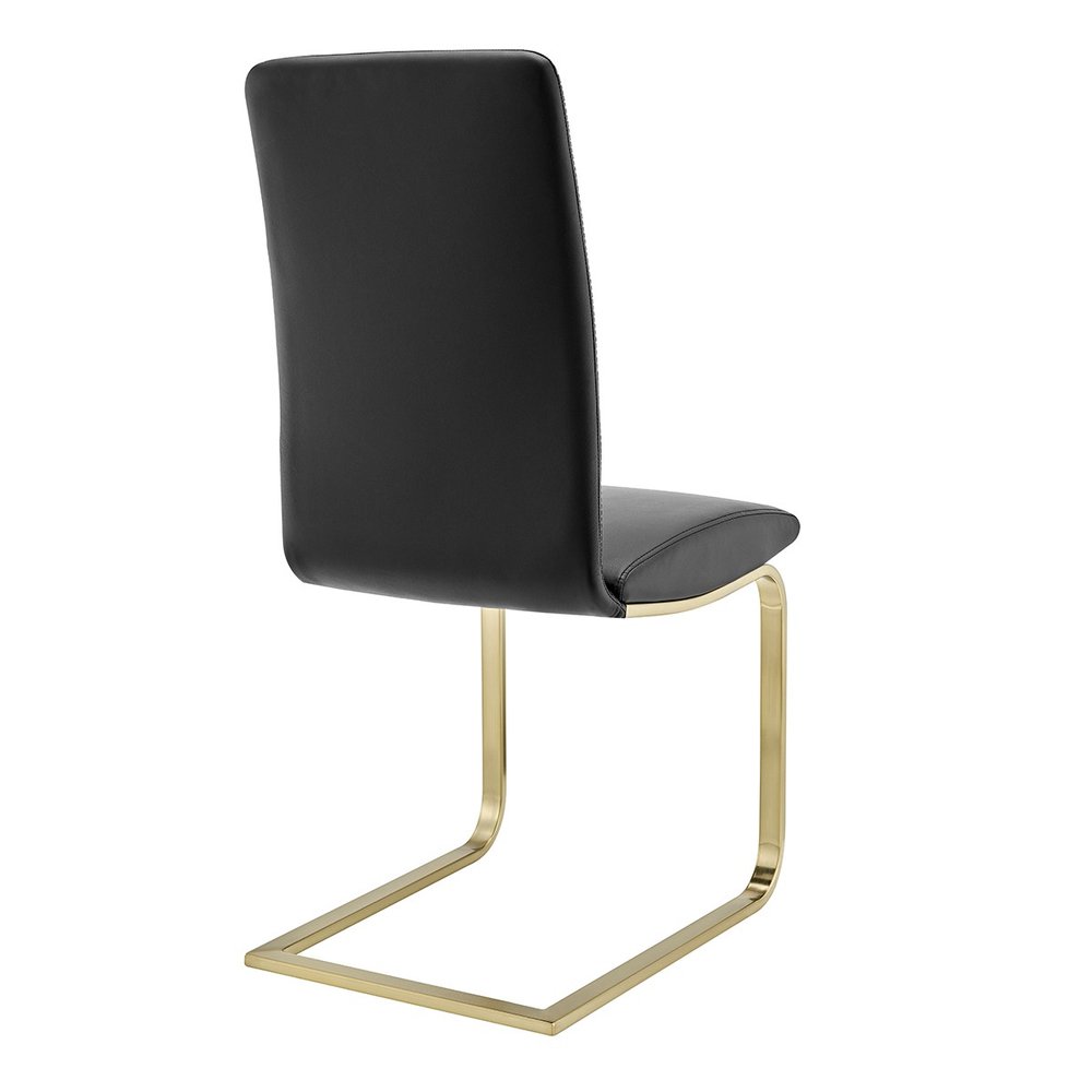 Set of Two Black and Gold Upholstered Leather Dining Side Chairs