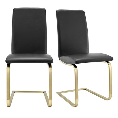 Set of Two Black and Gold Upholstered Leather Dining Side Chairs