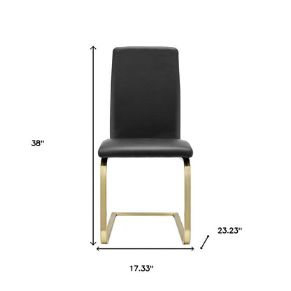 Set of Two Black and Gold Upholstered Leather Dining Side Chairs