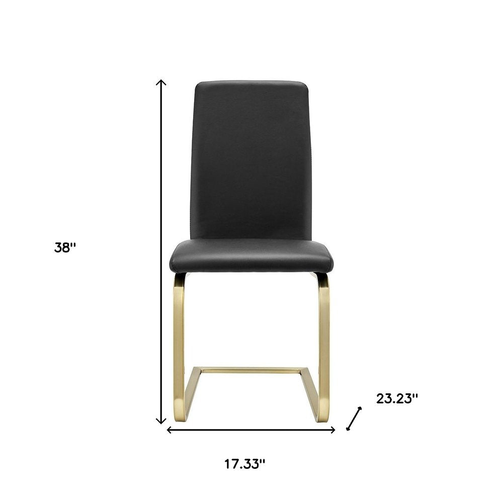 Set of Two Black and Gold Upholstered Leather Dining Side Chairs