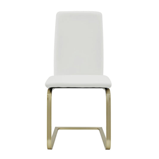 Set of Two White and Gold Upholstered Leather Dining Side Chairs