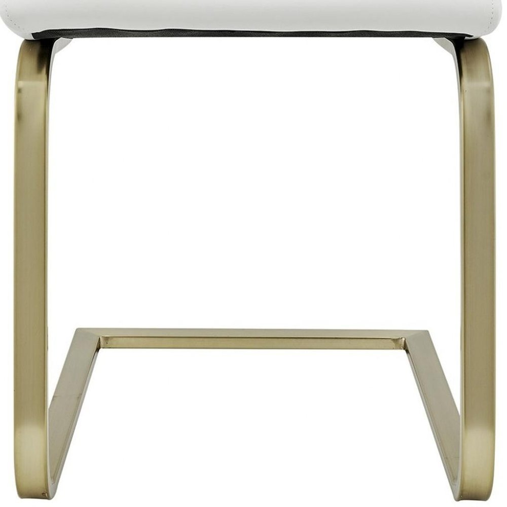 Set of Two White and Gold Upholstered Leather Dining Side Chairs