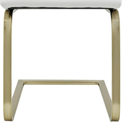 Set of Two White and Gold Upholstered Leather Dining Side Chairs
