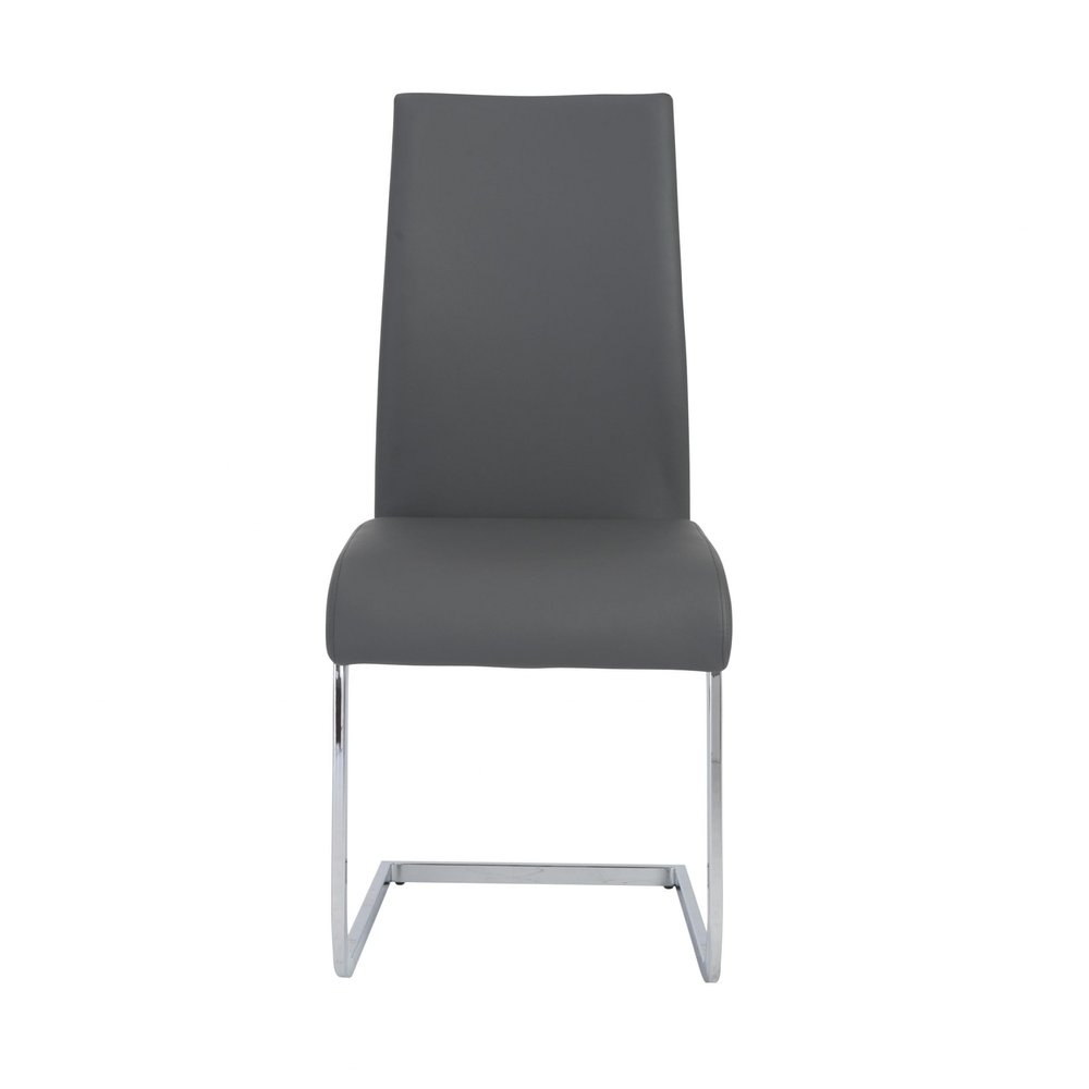 Set of Four Gray and Silver Upholstered Leather Dining Side Chairs