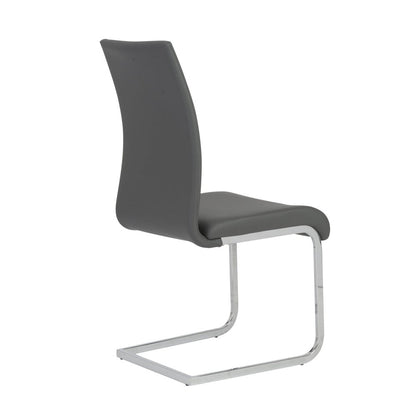 Set of Four Gray and Silver Upholstered Leather Dining Side Chairs