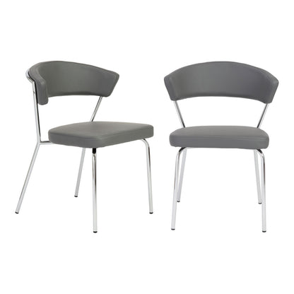 Set of Two Curved Gray Chrome Dining Chairs