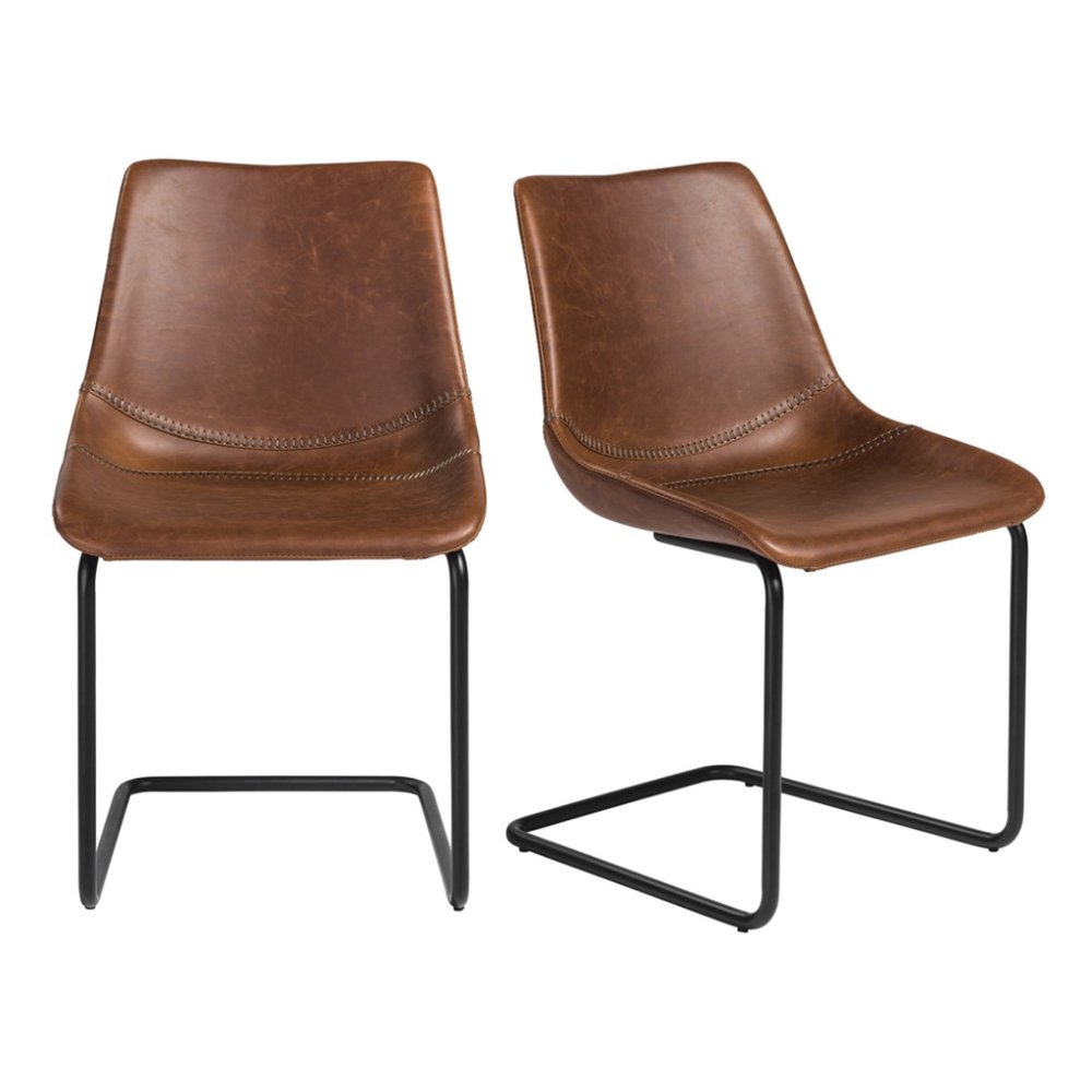Set of Two Brown and Black Upholstered Leather Dining Side Chairs