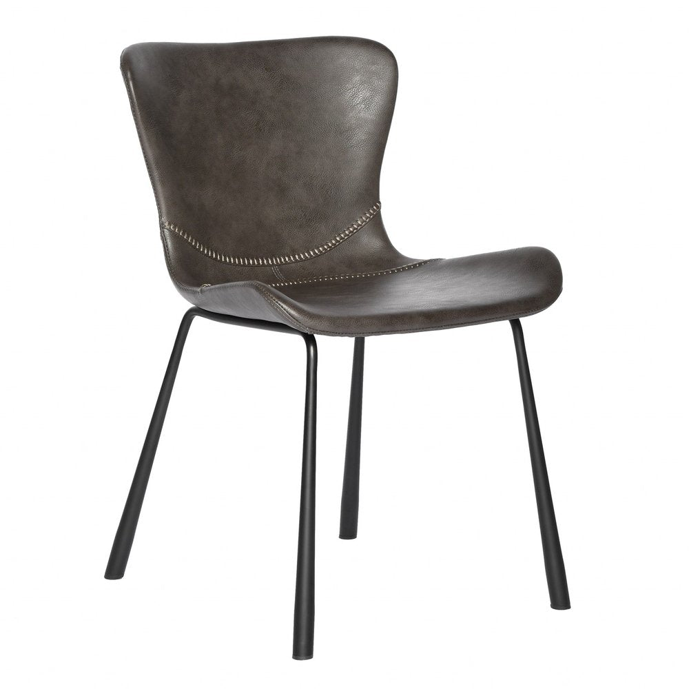 Set of Two Gray and Silver Upholstered Leather Dining Side Chairs