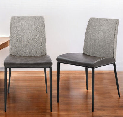 Set of Two Gray And Black Upholstered Fabric Dining Side Chairs