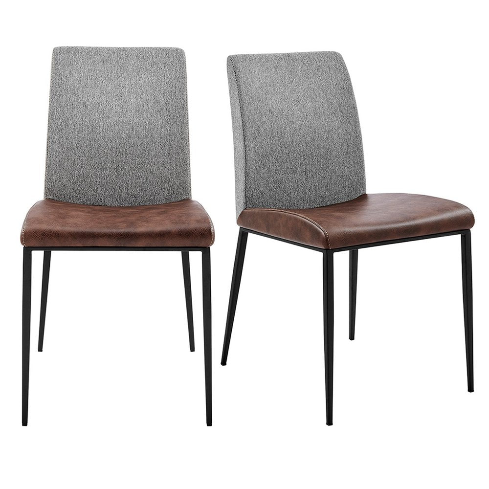 Set of Two Brown and Black Upholstered Fabric Dining Side Chairs