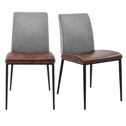 Set of Two Brown and Black Upholstered Fabric Dining Side Chairs
