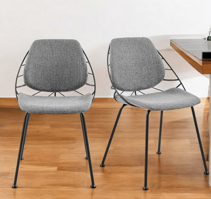 Set of Two Light Gray And Black Upholstered Fabric Dining Side Chairs