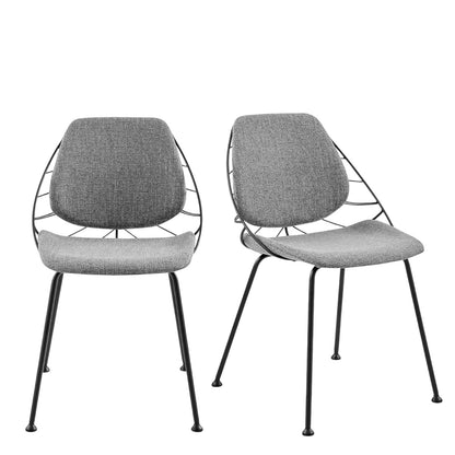 Set of Two Light Gray And Black Upholstered Fabric Dining Side Chairs