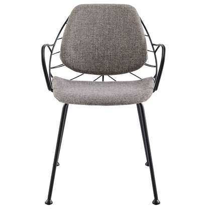 Set of Two Light Gray and Black Upholstered Fabric Dining Arm Chairs