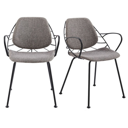 Set of Two Light Gray and Black Upholstered Fabric Dining Arm Chairs