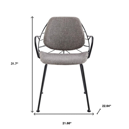 Set of Two Light Gray and Black Upholstered Fabric Dining Arm Chairs