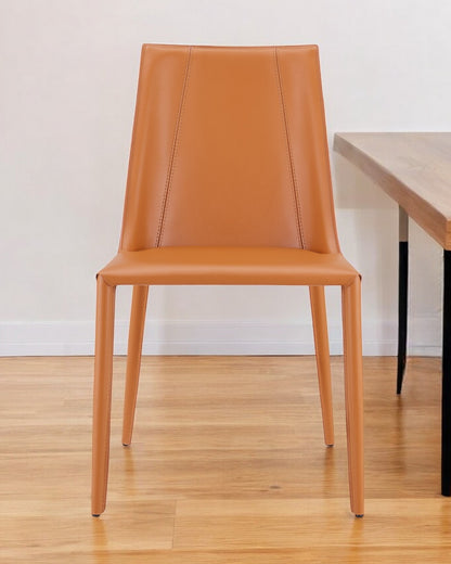 Terra Cotta Upholstered Leather Dining Side Chair