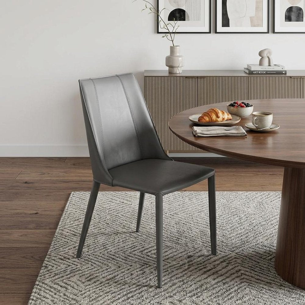 Gray Upholstered Leather Dining Side Chair