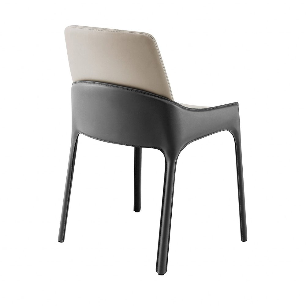Set of Two Gray and Black Upholstered Leather Dining Side Chairs