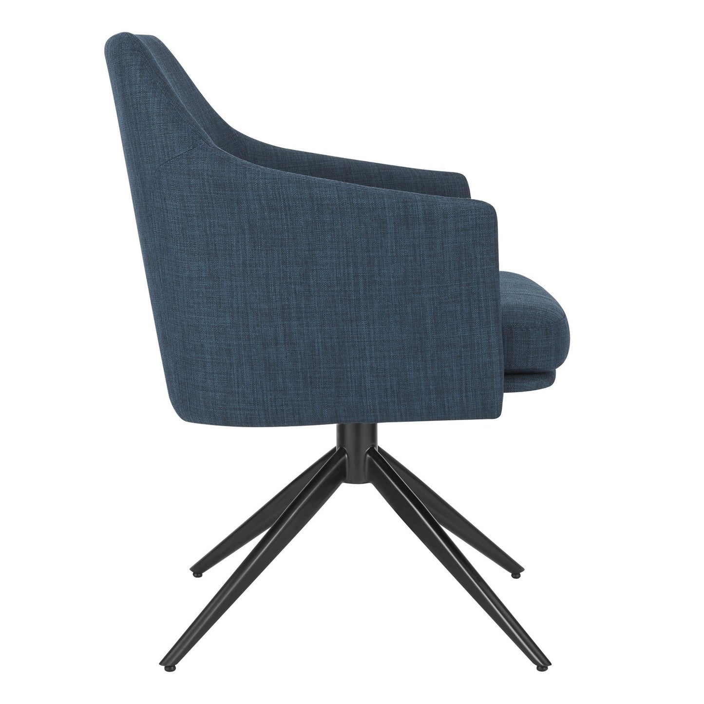 Dark Teal Blue Fabric and Black Swivel Armchair