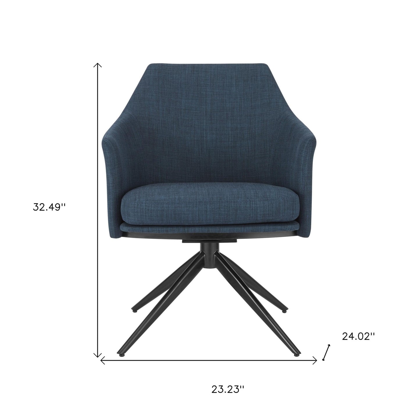 Dark Teal Blue Fabric and Black Swivel Armchair