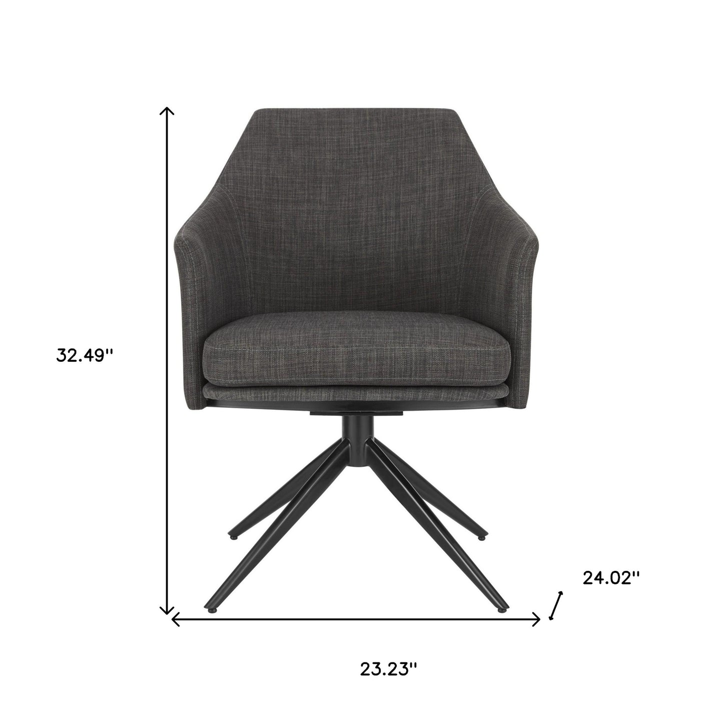 Dark Gray Fabric and Black Swivel Armchair