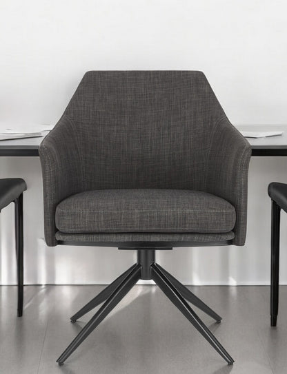 Dark Gray And Black Upholstered Fabric Dining Arm Chair