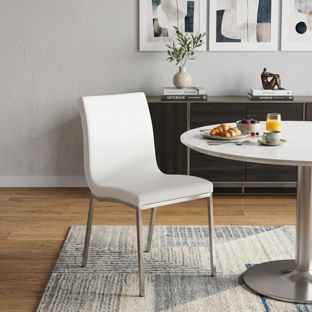 Set of Two Minimalist White Faux Faux Leather Chairs