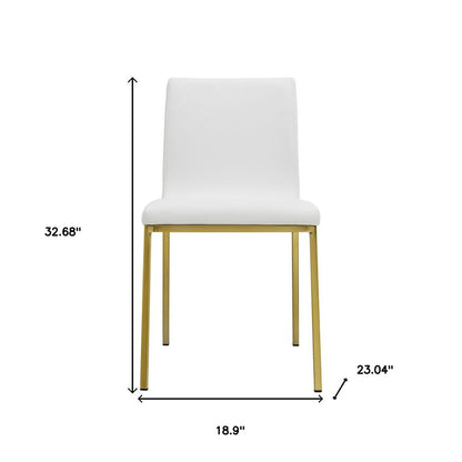 Set of Two White and Gold Upholstered Leather Dining Side Chairs