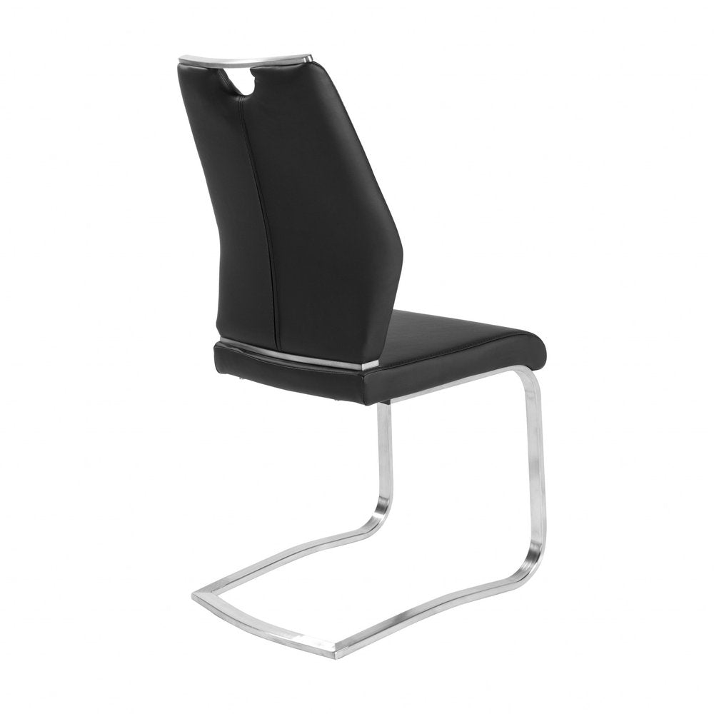 Set of Two Black and Silver Upholstered Leather Dining Side Chairs