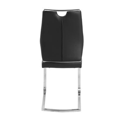 Set of Two Black and Silver Upholstered Leather Dining Side Chairs