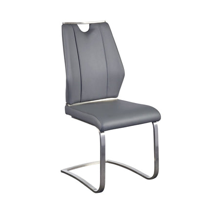 Set of Two Gray and Silver Upholstered Leather Dining Side Chairs
