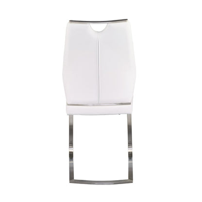 Set of Two White and Silver Upholstered Leather Dining Side Chairs