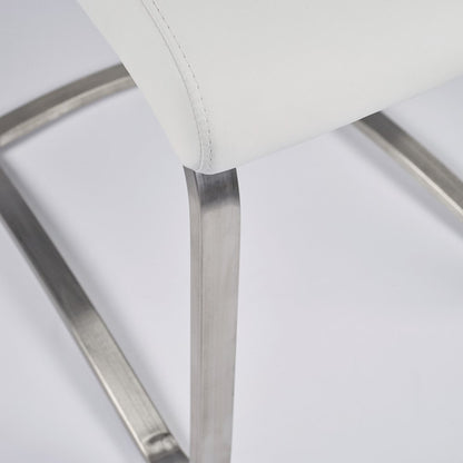 Set of Two White and Silver Upholstered Leather Dining Side Chairs