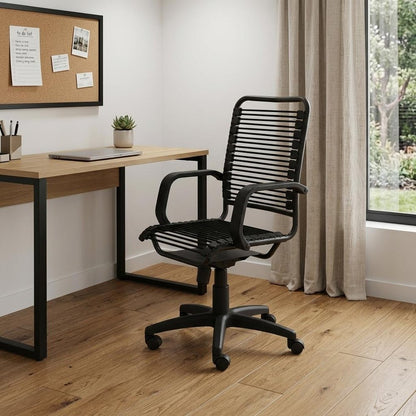 Black Swivel Adjustable Task Chair Bungee Back Steel Frame