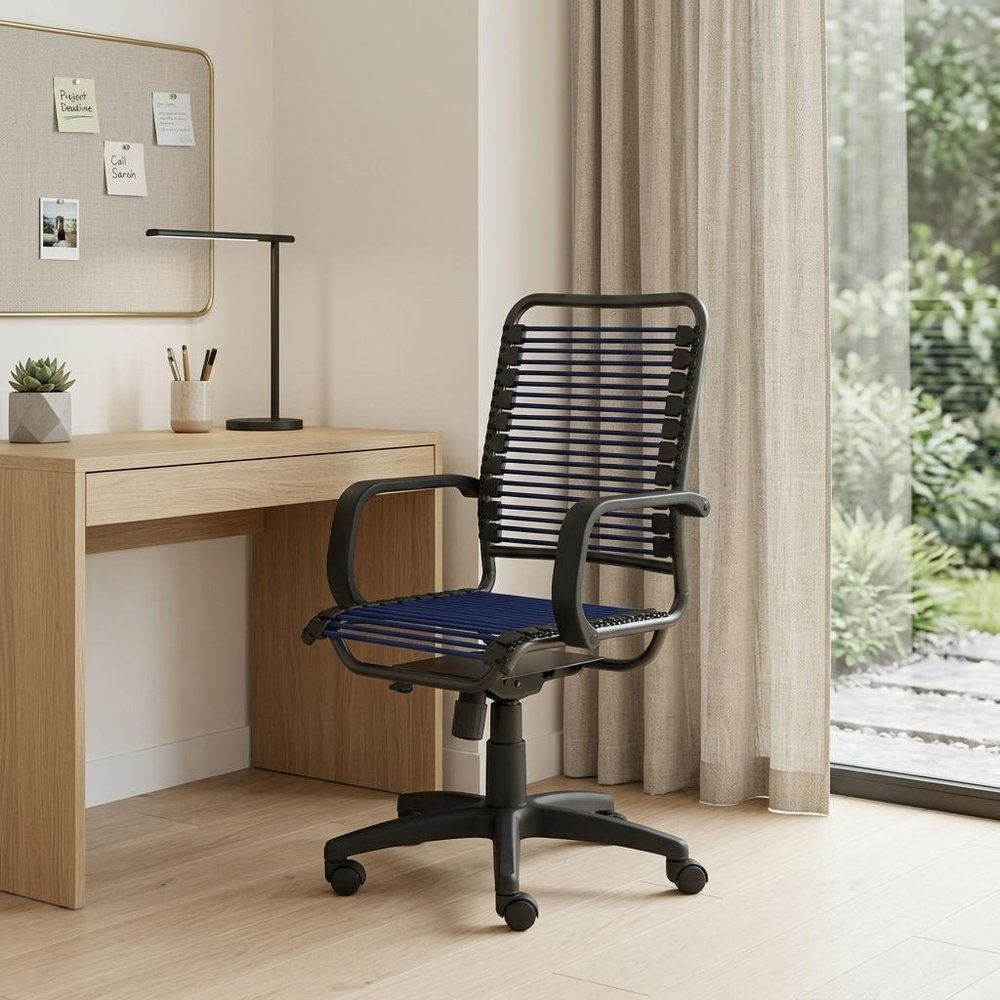 Blue and Black Adjustable Swivel Bungee Rolling Office Chair