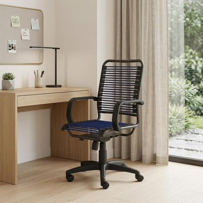 Blue and Black Adjustable Swivel Bungee Rolling Office Chair